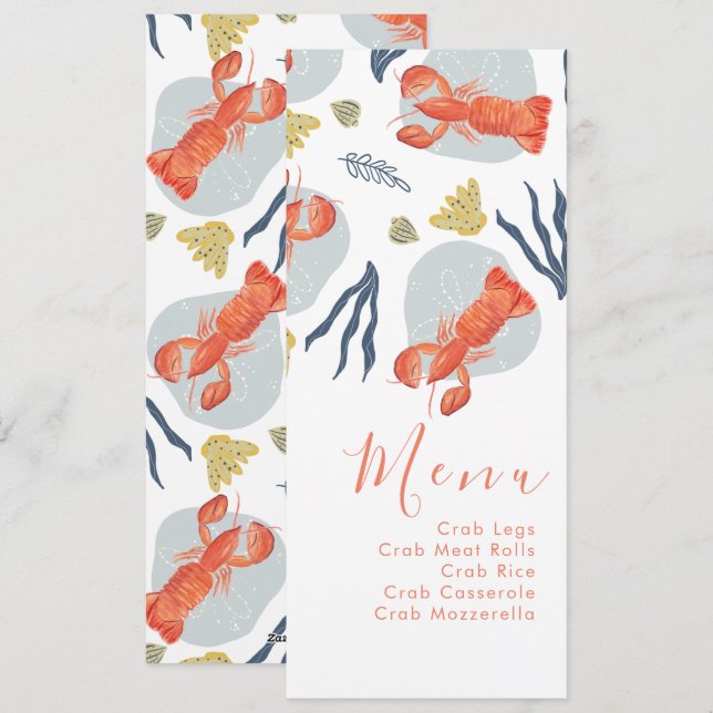 Menu Botanique Nautique Homard Aquarelle (Devant / Derrière)
