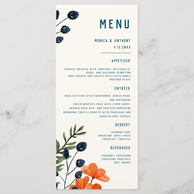 Menu Botaniques en floraison Mariage Floral Orange (Devant)