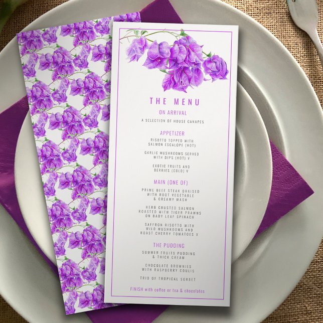 Menu Bougainvillea couleur violet mariage tropical (Créateur téléchargé)