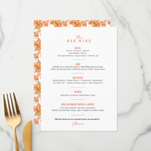 Menu Bougainvillea orange aquarelle bar mariage