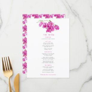 Menu Bougainvillea rose violet mariage d'aquarelle