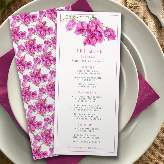 Menu Bougainvillea rose violet mariage d'aquarelle (Créateur téléchargé)