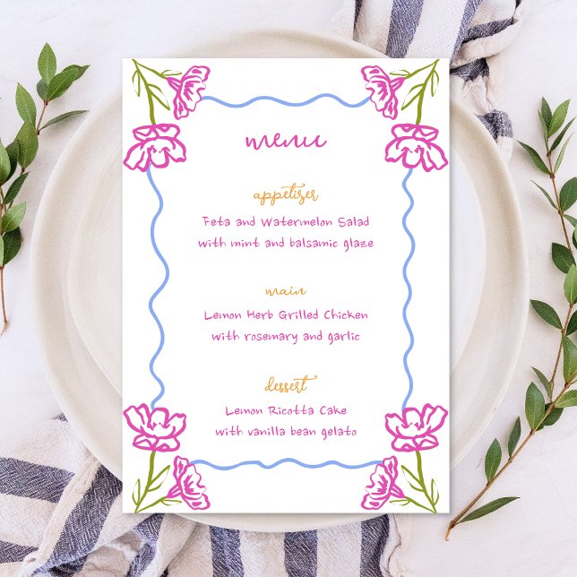Menu Bougainvilliers méditerranéens Mariage Floral ital (La Dolce Vita on your table! This whimsical Mediterranean menu sets the tone for an elegant wedding )