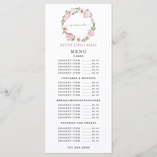 Menu Boulangerie boulangerie Boulangerie Aquarelle Outi (Devant)