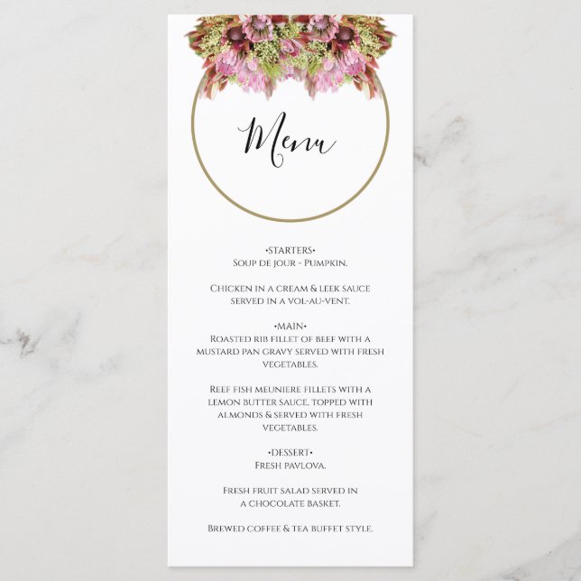 Menu Bouquet de fleurs sauvages rustique pour mariage (Devant)