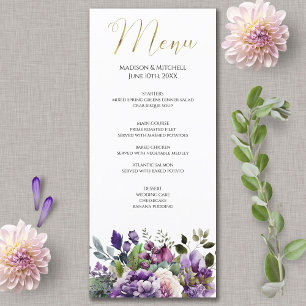 Menu Bouquet de peinture à l'eau Violet Pourpre Écritur