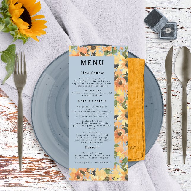 Menu Bouquet de tournesol rustique aquarelle (Créateur téléchargé)