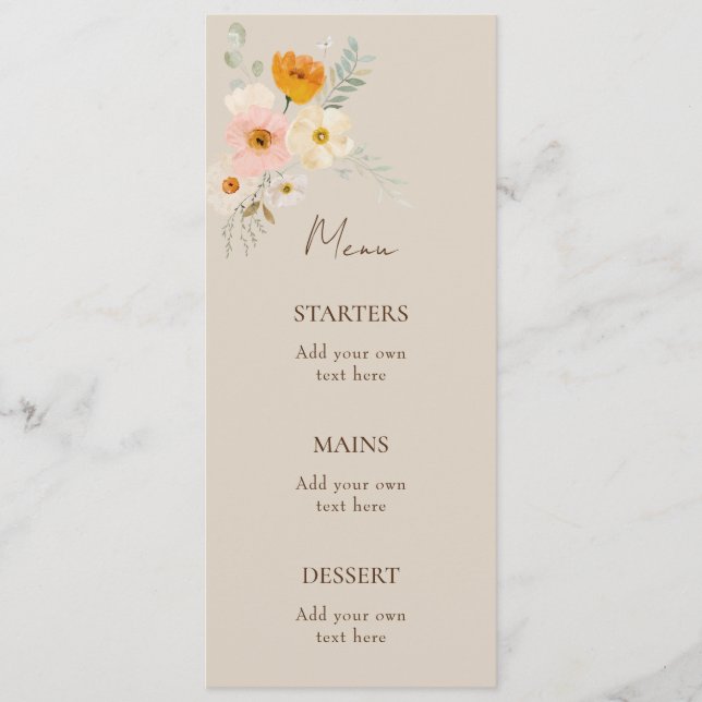 Menu bouquet délicat Baptême  (Devant)