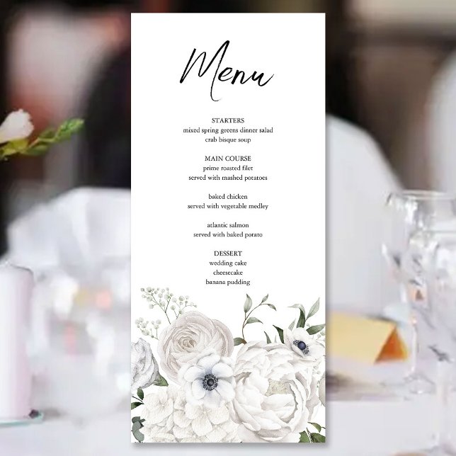 Menu Bouquet floral élégant noir et blanc Moderne (Créateur téléchargé)