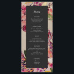 Menu Bouquet romantique Mariage noir rose chaud<br><div class="desc">Customisez tout le texte ; le nom de la mariée et de la mariée est au verso. Customisez plus loin pour modifier la forme située derrière le texte.</div>