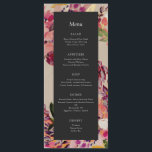 Menu Bouquet romantique Mariage noir rose chaud<br><div class="desc">Customisez tout le texte ; le nom de la mariée et de la mariée est au verso. Customisez plus loin pour modifier la forme située derrière le texte.</div>