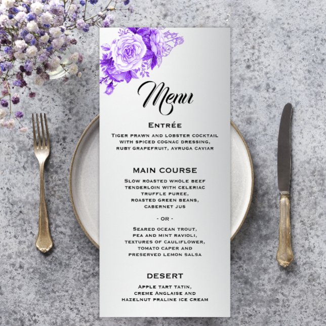 Menu Bouquet rose violet Mariage d'argent brillant (Créateur téléchargé)