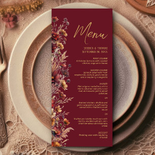 Menu Bourgogne Boho Chic Fleurs Sauvages Élégant Mariag