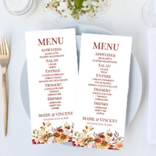 Menu Bourgogne Burnt Orange Floral Fleurs Mariage
