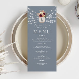 Menu Bourgogne Floral Bleu Poussiéreux Mariage