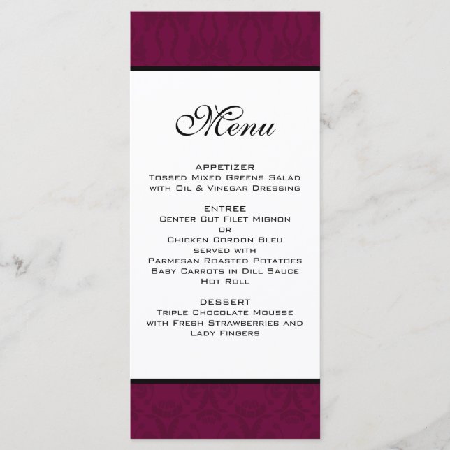 Menu Bourgogne Mariage damassé (Devant)
