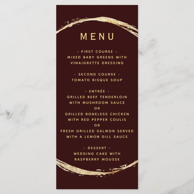 Menu Bourgogne Rustique Gold Circle Ampersand Mariage (Devant)