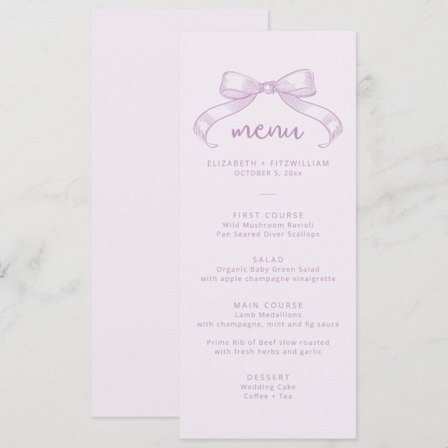 Menu Bow à croquis romantique | Mariage Arrière - plan  (Devant / Derrière)