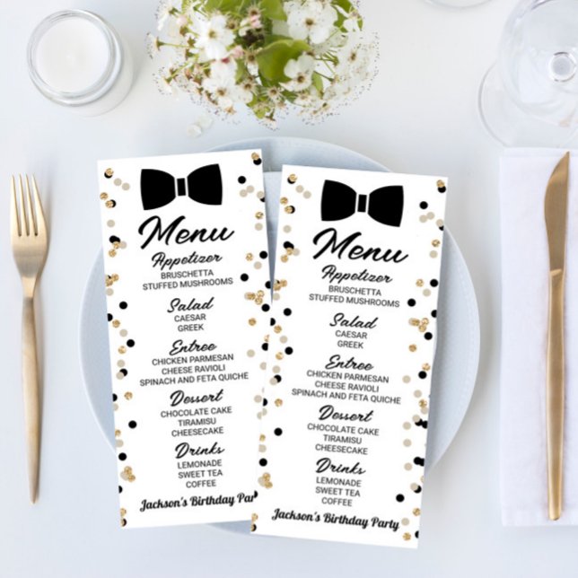 Menu Bowtie Black and Gold Parties scintillant Annivers (Créateur téléchargé)