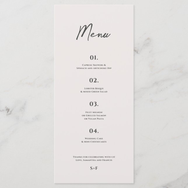 Menu Bradford Mariage moderne (Devant)