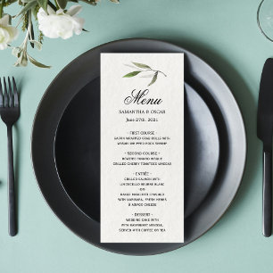 Menu Branche de olivier vert aquarelle moderne