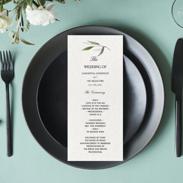 Menu Branche d'olive verte aquarelle moderne (Créateur téléchargé)