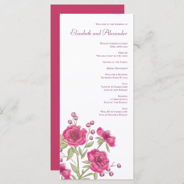 Menu Bright Pink Rose Wedding Programs (Devant / Derrière)