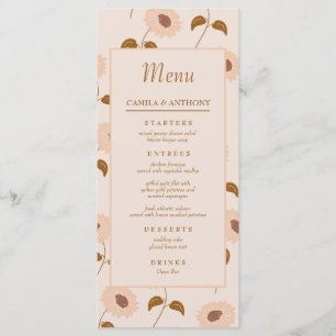 Menu Brown Beige Retro Y2K Hippie Motif de tournesol