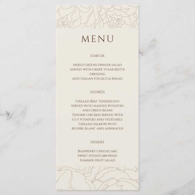 Menu Brown rose beige mariage (Devant)
