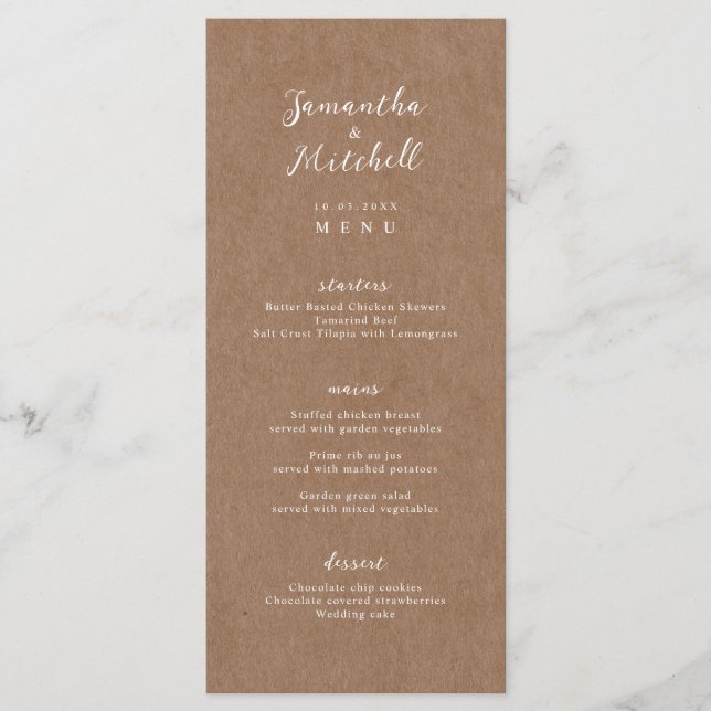Menu Brown simple Rustique Kraft (Devant)