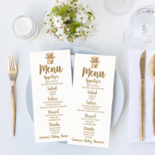 Menu Brown Teddy Bear Pois Baby shower