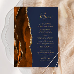 Menu Brûlé Orange Gold Agate Marine Mariage bleu