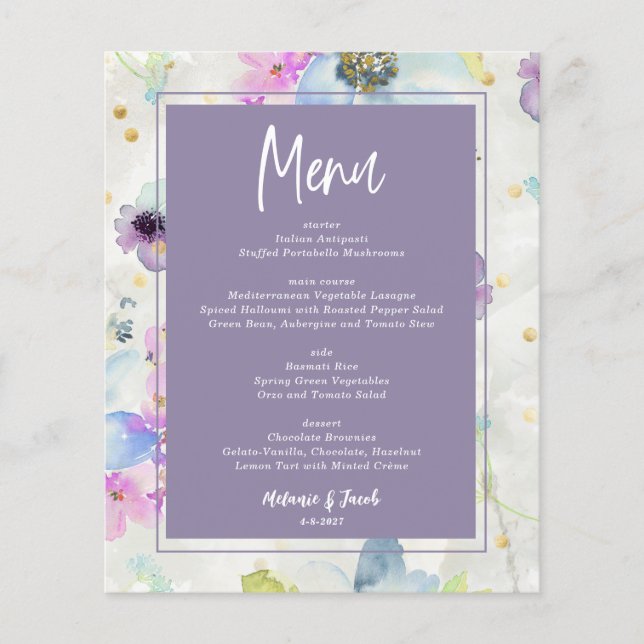 Menu Budget Romantique Mauve violet Floral (Devant)
