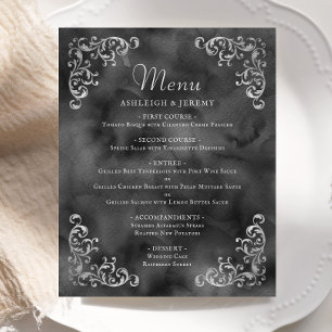 Menu Budget Silver Black Vintage Wedding