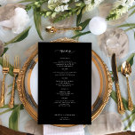 Menu Budget simple noir et blanc mariage<br><div class="desc">Moody black tendance minimaliste typographie texte personnalisé modèle BUDGET abordable carte de menu mariage. VEUILLEZ LIRE CECI AVANT D'ACHETER ! Il s'agit d'une carte de mariage budgétaire imprimée sur une feuille papier (chaque feuille comporte une carte). Pour une qualité de rapport optimale, notre conseil est de choisir le type de...</div>