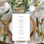 Menu Budget simple noir et blanc mariage<br><div class="desc">Simple blanche tendance minimaliste typographie texte personnalisé modèle BUDGET carte de menu mariage abordable. VEUILLEZ LIRE CECI AVANT D'ACHETER ! Il s'agit d'une carte de mariage budgétaire imprimée sur une feuille papier (chaque feuille comporte une carte). Pour une qualité de rapport optimale, notre conseil est de choisir le type de...</div>