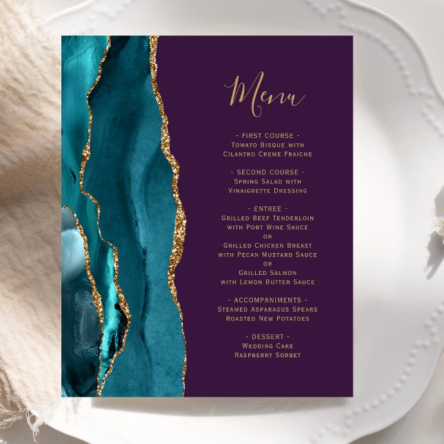 Menu Budget Turquoise Gold Agate Purple Mariage (Créateur téléchargé)