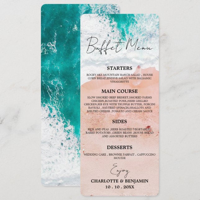 Menu Buffet de mariage de la plage côtière tropica (Devant / Derrière)