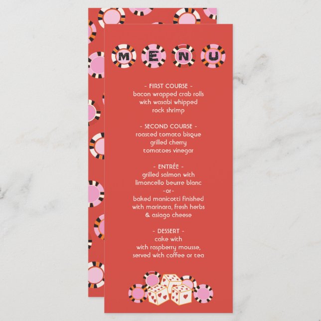 Menu Buffet Mariage Las Vegas Poker Chip Dice (Devant / Derrière)