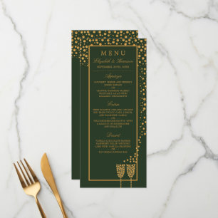 Menu Bulles Champagne d'or - Vert & Or - Mariage