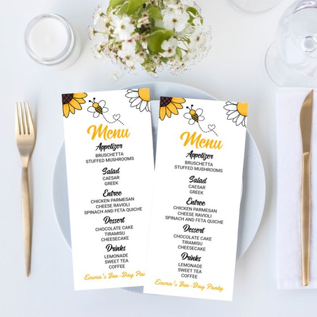 Menu Bumble Bee Honey Bee Bee Day Anniversaire Fête Nou (Créateur téléchargé)