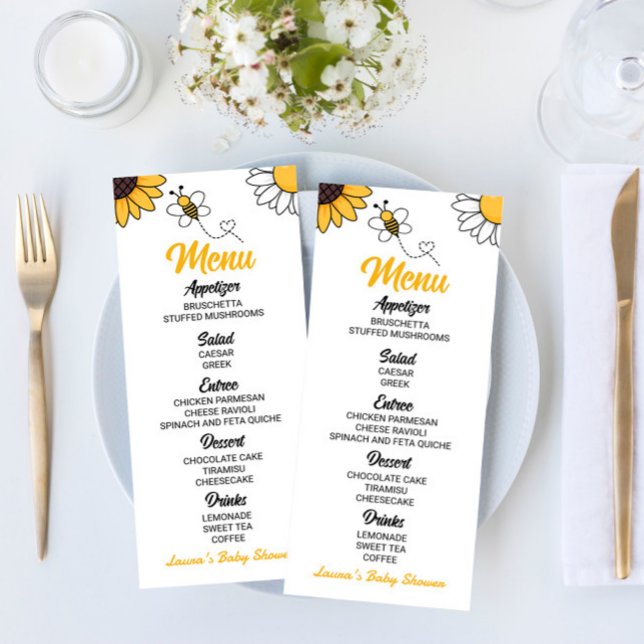 Menu Bumble jaune Abeille Miel Abeille Baby shower (Créateur téléchargé)