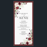 Menu Burgundy Blush Floral Aquarelle Script Mariage<br><div class="desc">Un décor de réception parfait avec ce menu branché de 4"x 9", bouquet de fleurs bordeaux et roses pâles et verdure botanique, bordé d'un rouge bordeaux et riche. Personnalisez vos détails accentués par une belle calligraphie à la main moderne. Parfait pour, mais pas limité à, ce mariage de jardin et...</div>