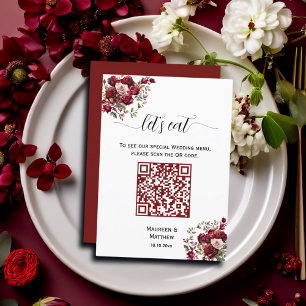 Menu Burgundy Floral Moderne Script QR Code Mariage Men