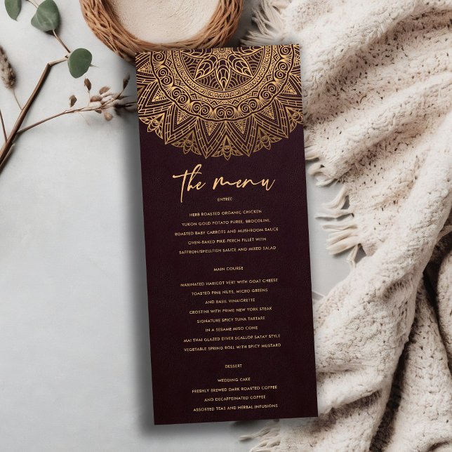MENU BURGUNDY GOLD CLASSIC ORNATE MANDALA MARIAGE (Créateur téléchargé)