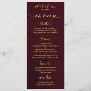 Menu Burgundy & Gold Fancy Cursive Calligraphie