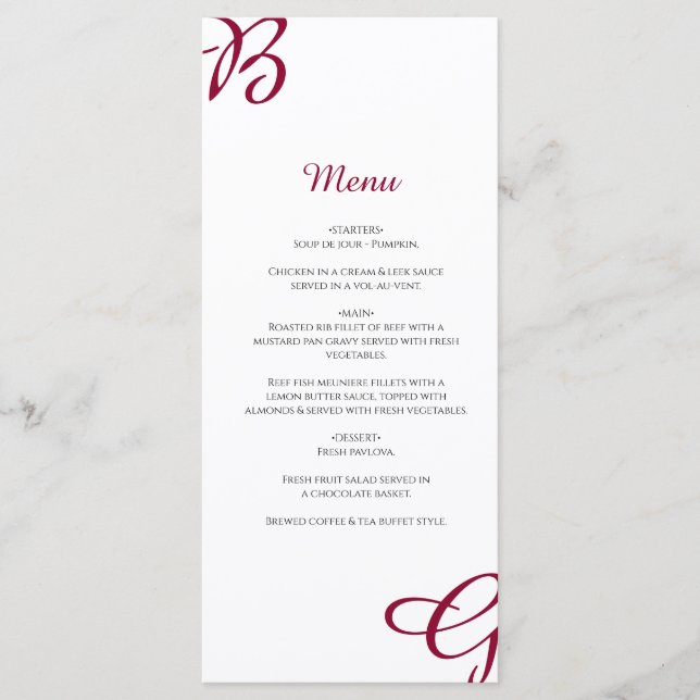 Menu Burgundy Maroon Initiales Mariage de automne d'aut (Devant)