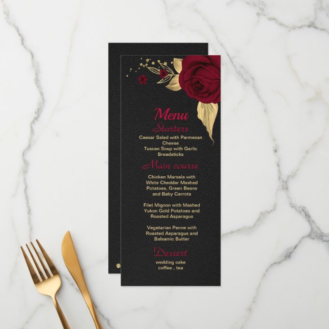 menu burgundy or floral noir (Devant/Arrière en situation)