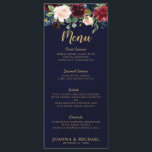 Menu Burgundy Rouge Marine Bleu Aquarelle Florale Boho<br><div class="desc">Carte de menu Mariage Watercolor Burgundy / Marsala Red Navy Blue Floral Rustic Boho. Idéal pour un mariage d'automne en plein été. Le design comprend un bouquet époustouflant de bordeaux / Marsala, pêche, rose vif, fleurs bleu marine avec feuilles assortis. S'il vous plaît trouver d'autres modèles et variantes dans mon...</div>