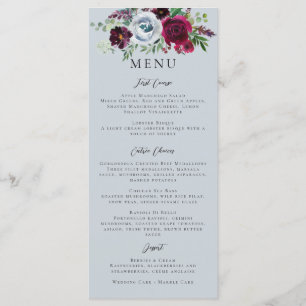 Menu Burgundy Silver Grey Rose Botanique